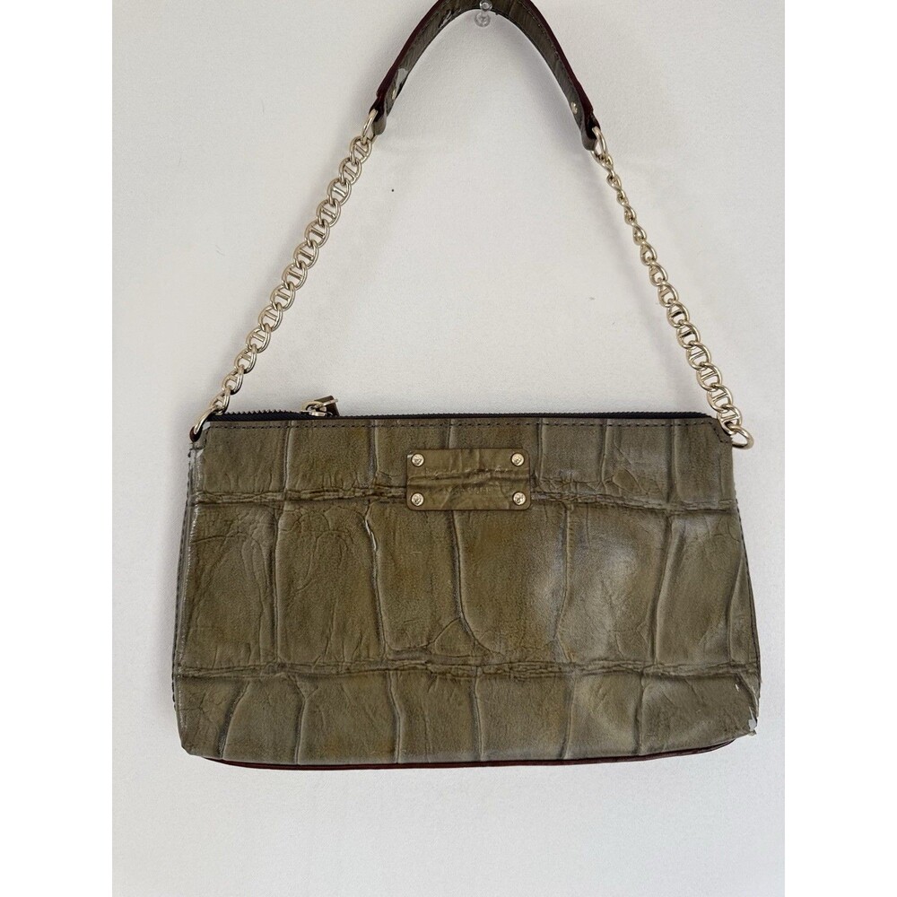 Kate Spade New York Olive Green Croc Embossed Shoulder Bag Gold Chain